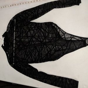 Black Illusion Body Suit With Collar
